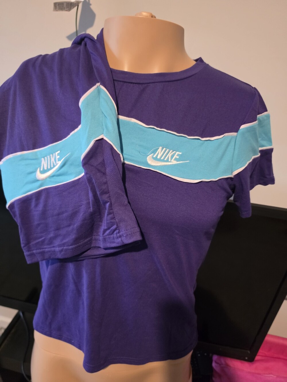Nike Men’s Purple Swim Rash Guard Set with Teal Stripes